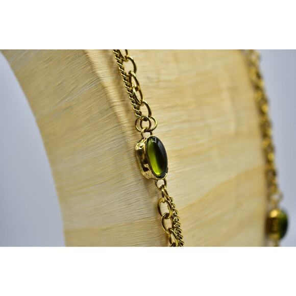 Sparkling Sage Cabochon Station Necklace Crystal Antiqued Gold Tone Chain BinA - Picture 8 of 12
